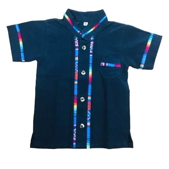 Cielito Lindo Shirts Tops Coralillo Guayabera For Boys Navy